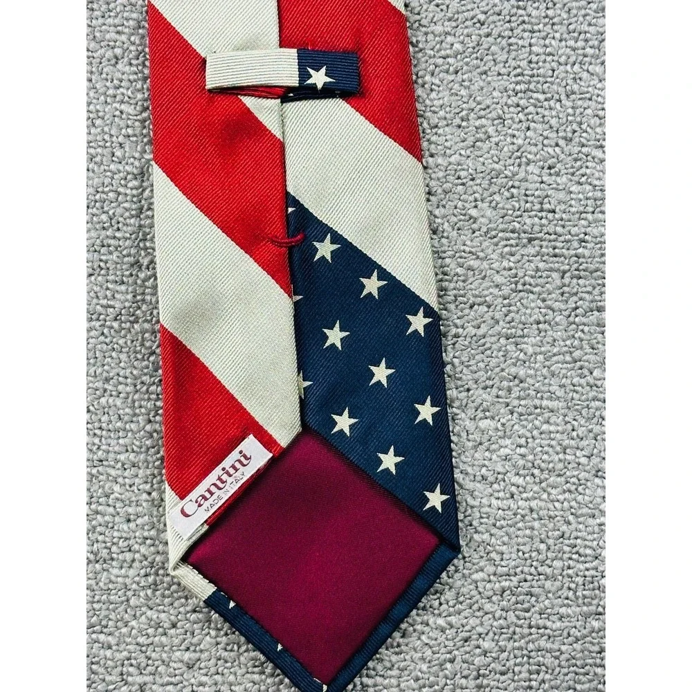 Cantini Necktie Men Multi Color Silk Handmade American Flag Patriotic USA Formal
